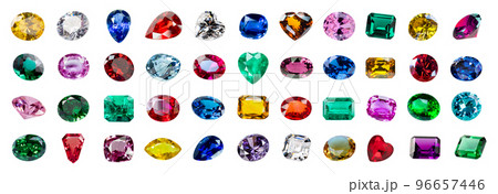 Jewel or gems isolated on white background, Collection of many different natural gemstones 96657446