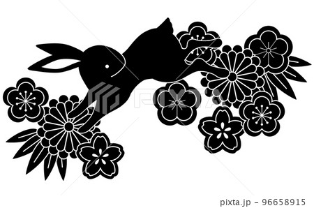 うさぎと和柄のシルエットイラスト うさぎと和柄のシルエットイラスト 96658915