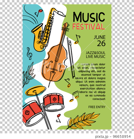 Music concert poster of sketch instruments Vector Image