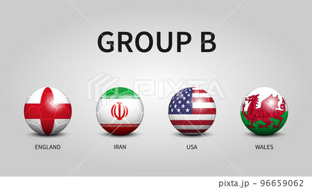 Qatar fifa world soccer cup tournament 2022 . Group B stages . Football with country flag pattern . Vector . 96659062