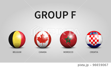Qatar fifa world soccer cup tournament 2022 . Group F stages . Football with country flag pattern . Vector . 96659067