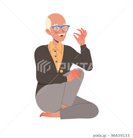 Senior Mustached Man Character Sitting and Showing Hand Gesture Expressing Positive Emotion Vector Illustration 96659133