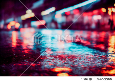 Night city lights, rain, bokeh, flares, reflections. 3d 96659960