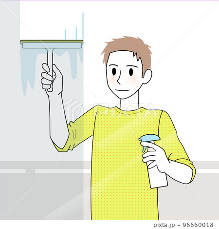 窓ガラスを掃除する男性 96660018