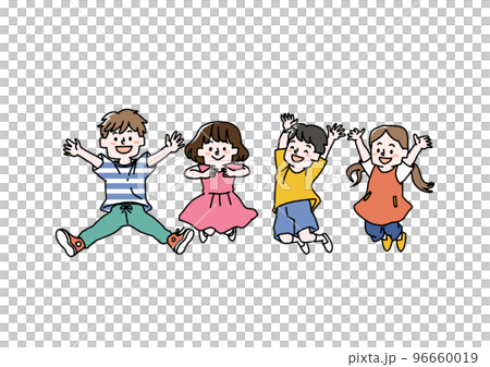 子供たち　友達　イラスト　ジャンプ　 元気 96660019