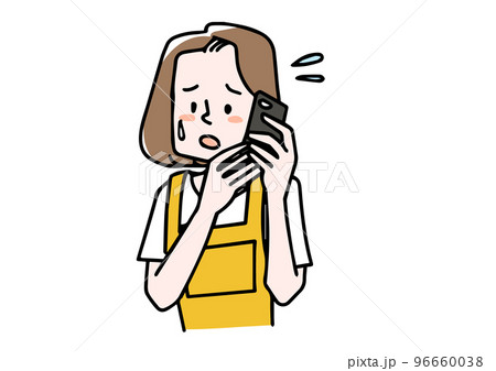 電話しながら困った顔をしている女性 96660038