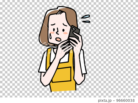 電話しながら困った顔をしている女性 96660038