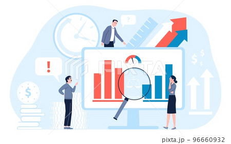 Marketing benchmarking or okr. Manager measure cost, indicate quality and evaluate performance. Business comparison testing methodology recent vector concept 96660932