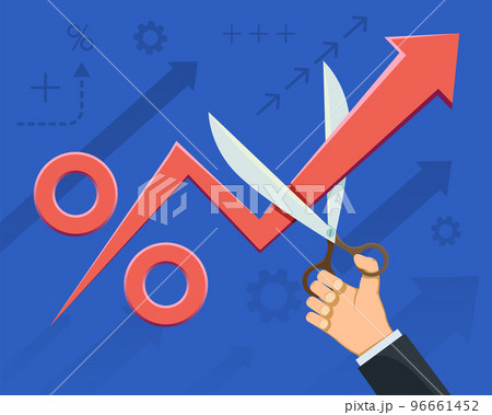 Human hand with scissors cuts the percent sign 96661452