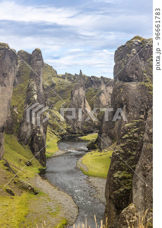 Fjadrargljufur is a beautiful, dramatic canyon in South Iceland and popular tourist destination 96661783