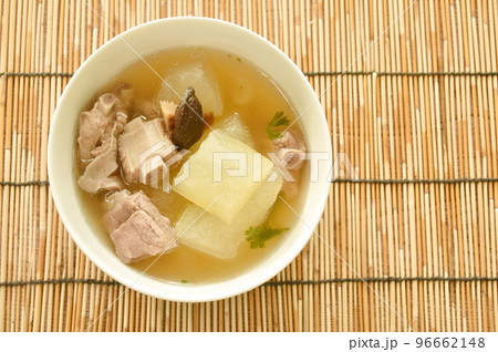 boiled winter melon with pork bone and black mushroom soup on bowl 96662148