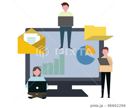 パソコンで仕事をするビジネスチームの人々。グラフ、ウェブデザイナー、チームワーク。会社 96662266