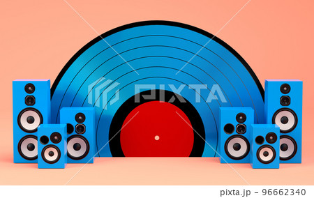 Set of Hi-fi speakers with loudspeakers for sound recording studio on coral 96662340