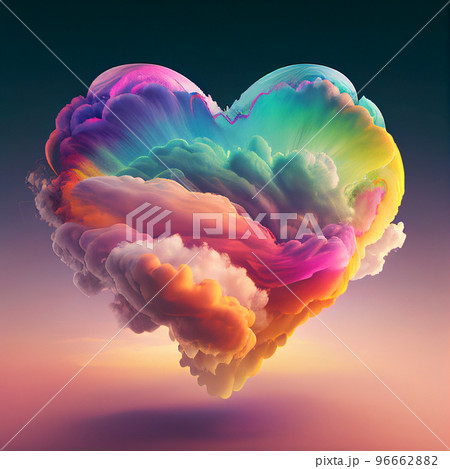Rainbow heart cloud. Love cloud in the sky. LGBT love background. Queer rainbow heart poster Rainbow heart cloud. Love cloud in the sky. LGBT love background. Queer rainbow heart poster 96662882