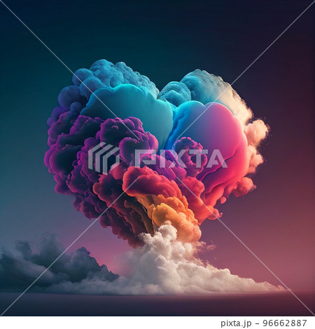Rainbow heart cloud. Love cloud in the sky. LGBT love background. Queer rainbow heart poster 96662887