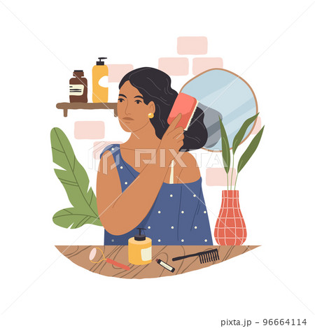 Hair styling or beauty care of woman, vector image Hair styling or beauty care of woman, vector image 96664114