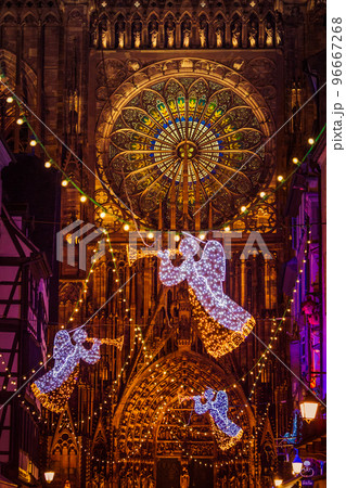 STRASBOURG, FRANCE - December 2016 - angel decoration in front of Cathedral Notre Dame STRASBOURG, FRANCE - December 2016 - angel decoration in front of Cathedral Notre Dame 96667268