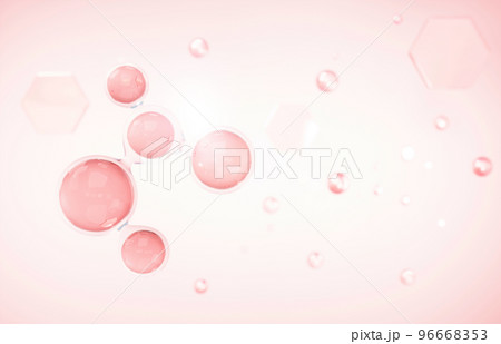 Cosmetics Essence molecule, collagen, Vitamin or Serum drop water for moisturizer. Liquid molecule chemical structure on water background. Cosmetics power treatment. Natural product. 3d rendering. 96668353