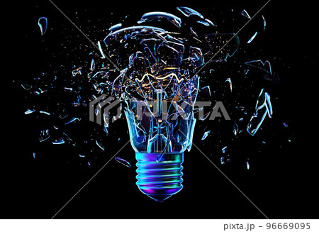 Exploding light bulb on a blue background,  96669095