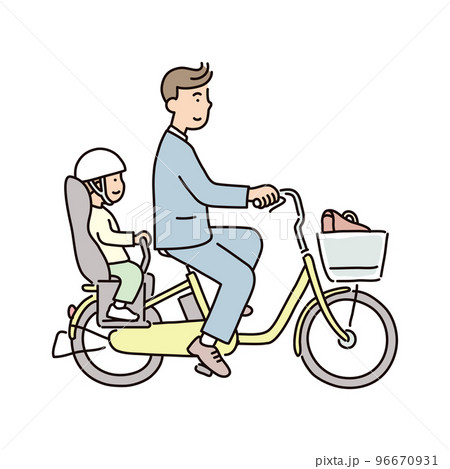 人物_男性_スーツ_子乗せ自転車で送り迎え 96670931