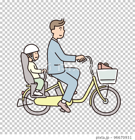 人物_男性_スーツ_子乗せ自転車で送り迎え 96670931