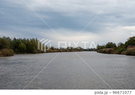 Bridge view over the open water of the river Scheldt, Wichelen, Belgium 96671077