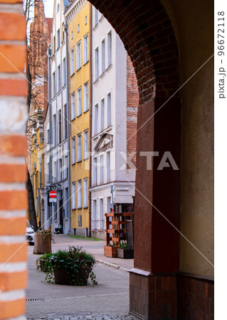 Ancient architecture of old town in Gdansk Poland. Beautiful and colorful old houses historical part of downtown. Travel destination 96672118