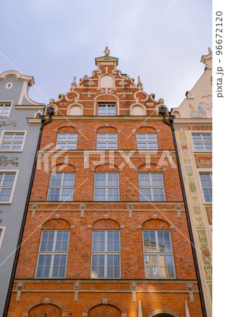 Ancient architecture of old town in Gdansk Poland. Beautiful and colorful old houses historical part of downtown. Travel destination 96672120