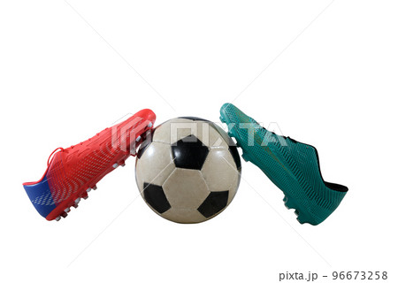 Close-up of football shoes with cleats ready for a soccer match 96673258