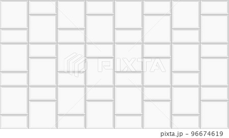 White basketweave tile background. Sidewalk texture. Stone or ceramic brick wall surface. Kitchen backsplash mosaic layout. Shower, bathroom or toilet floor decoration 96674619