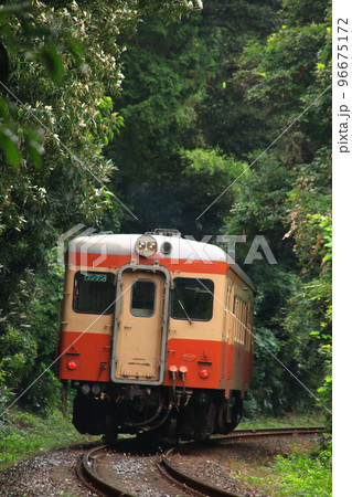 落ち葉を巻き上げながら走り去るひたちなか海浜鉄道キハ205号車_2009/8/30撮影 96675172