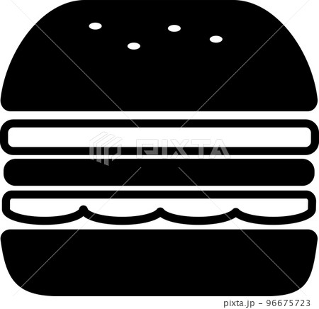 ハンバーガーのシンプルなモノクロイラスト 96675723