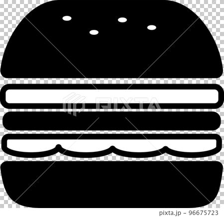 ハンバーガーのシンプルなモノクロイラスト 96675723