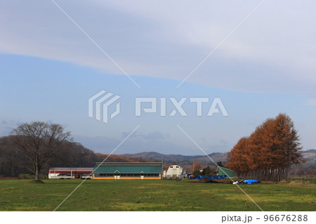 北海道　十勝地方　牧場のある風景　 96676288