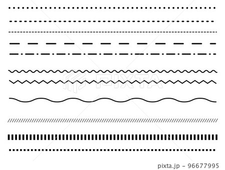 シンプルな飾り罫線・ラインのイラストセット(点線、破線、波線) シンプルな飾り罫線・ラインのイラストセット(点線、破線、波線) 96677995