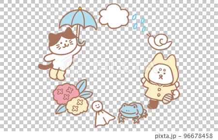 Cat and dog English rainy season June pastel color frame (simple) 96678458