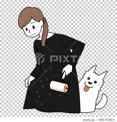 コロコロで犬の毛を取る女性 96678963