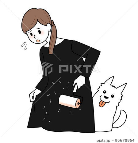 コロコロで犬の毛を取る女性 96678964