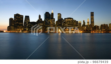 Lower Manhattan skyline at blue hour from Brooklyn, USA. 96679439