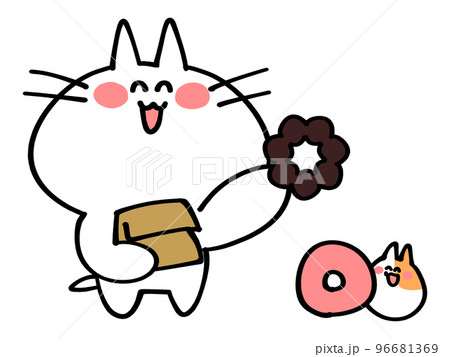 ドーナツを食べるにゃんことハムスターのイラスト素材のイラスト素材