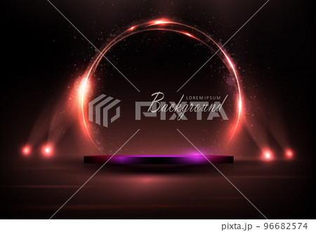 Dark purple illustration with a round podium and bright spotlights 96682574