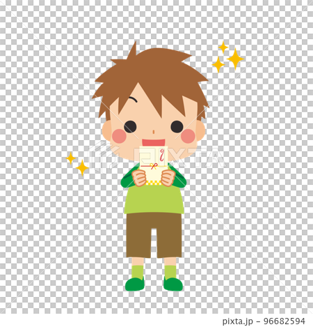 Illustration of a cute little boy smiling with a New Year's gift White background clip art vector person 96682594