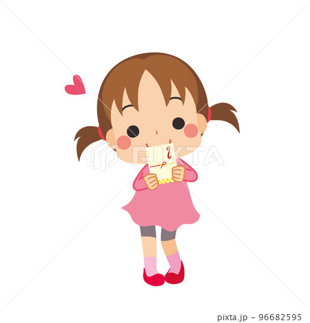 お年玉をもらってご機嫌な可愛い小さな女の子のイラスト　白背景　クリップアート　ベクター　人物 96682595