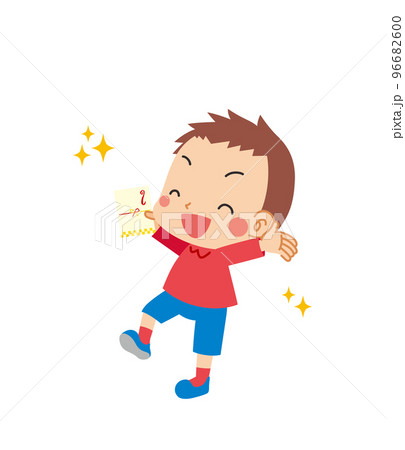 お年玉をもらって大喜びしている可愛い小さな男の子のイラスト　白背景　クリップアート　ベクター　人物 96682600