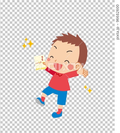 Illustration of a cute little boy who is overjoyed to receive a New Year's gift White background clip art vector person 96682600