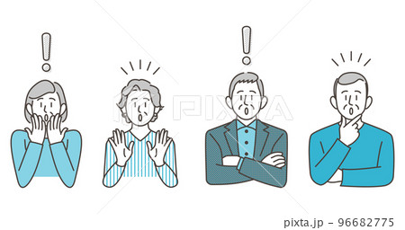 気づく、びっくり驚くシニア男女のベクターイラストセット 96682775