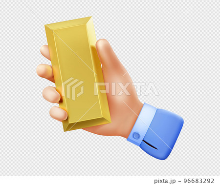 3d render hand holding golden ingot metal bar 3d render hand holding golden ingot metal bar 96683292