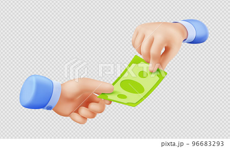 3d render hand giving money bill to another palm 96683293