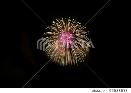 Isolated on black sky background. Isolated firework ready to use for decoration in any photograph ,poster, backdrop to celebrate the festival, Christmas,  New year and any events. 96683653