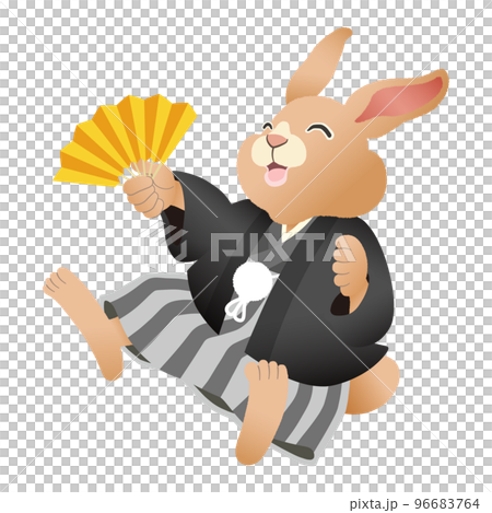 2023 Year of the Rabbit New Year's card material Haori hakama jumping with a smile 2023 Year of the Rabbit New Year's card material Haori hakama jumping with a smile 96683764